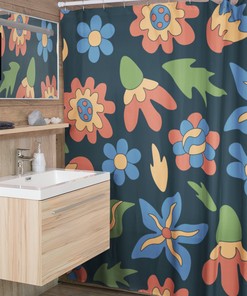 Retro Groovy 60's 70's Flowers Shower Curtain, Hippie Bathroom Accessory with Bohemian Touch