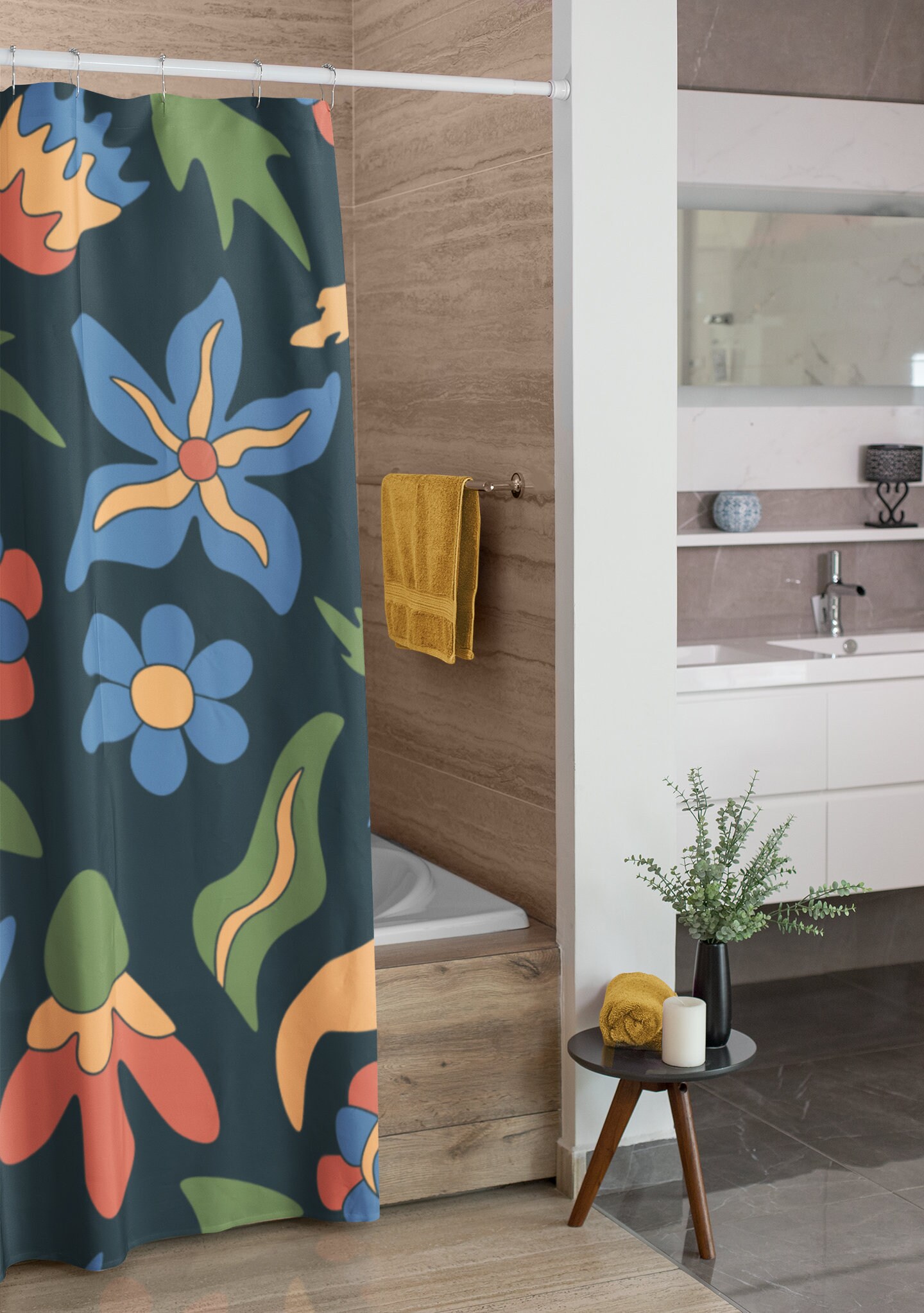 Retro Groovy 60's 70's Flowers Shower Curtain, Hippie Bathroom Accessory with Bohemian Touch - Image 4