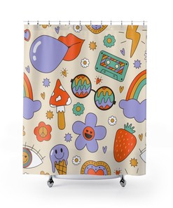 Retro Groovy Eclectic 70s Design & Print Shower Curtain - Cool Hipster Bathroom Decor Idea