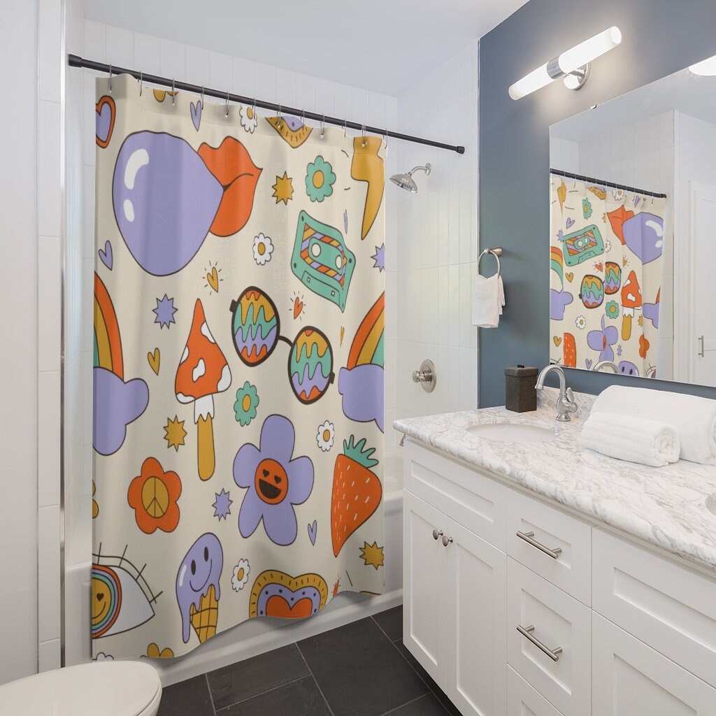 Retro Groovy Eclectic 70s Design & Print Shower Curtain - Cool Hipster Bathroom Decor Idea - Image 2