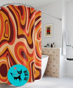Retro Groovy Orange Swirl Shower Curtain for Psychedelic Vibes