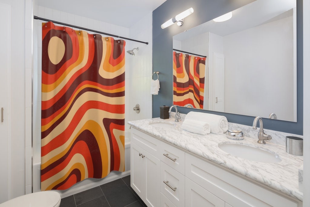 Retro Groovy Orange Swirl Shower Curtain for Psychedelic Vibes - Image 2