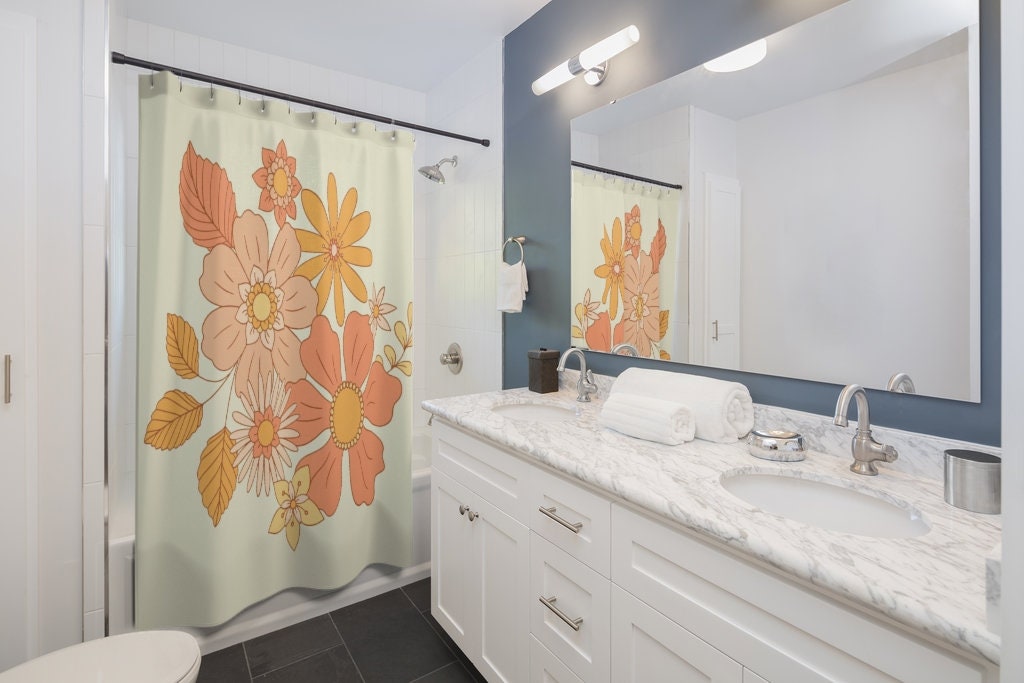 Retro Groovy Shower Curtain, Funky 60's 70's Hippie Bathroom Accessory, Quirky Tub Curtain with Unique Touch - Image 2