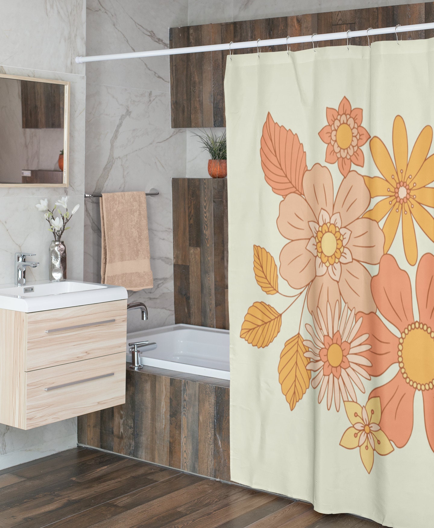 Retro Groovy Shower Curtain, Funky 60's 70's Hippie Bathroom Accessory, Quirky Tub Curtain with Unique Touch - Image 3
