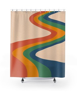 Retro Hippie Shower Curtain, 60s 70s Inspired Bathroom Decor, Groovy Tub Accessory