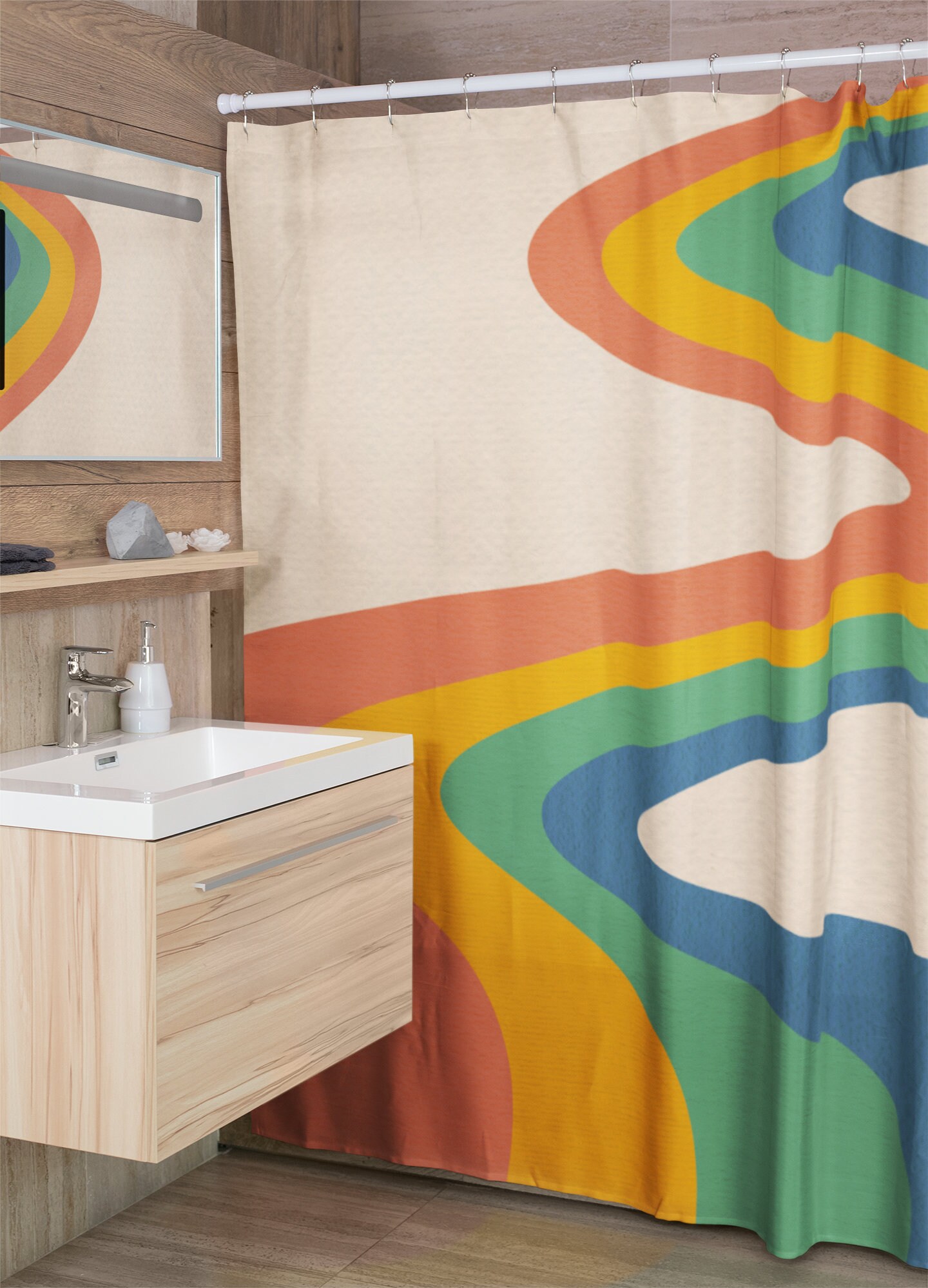 Retro Hippie Shower Curtain, 60s 70s Inspired Bathroom Decor, Groovy Tub Accessory - Image 4