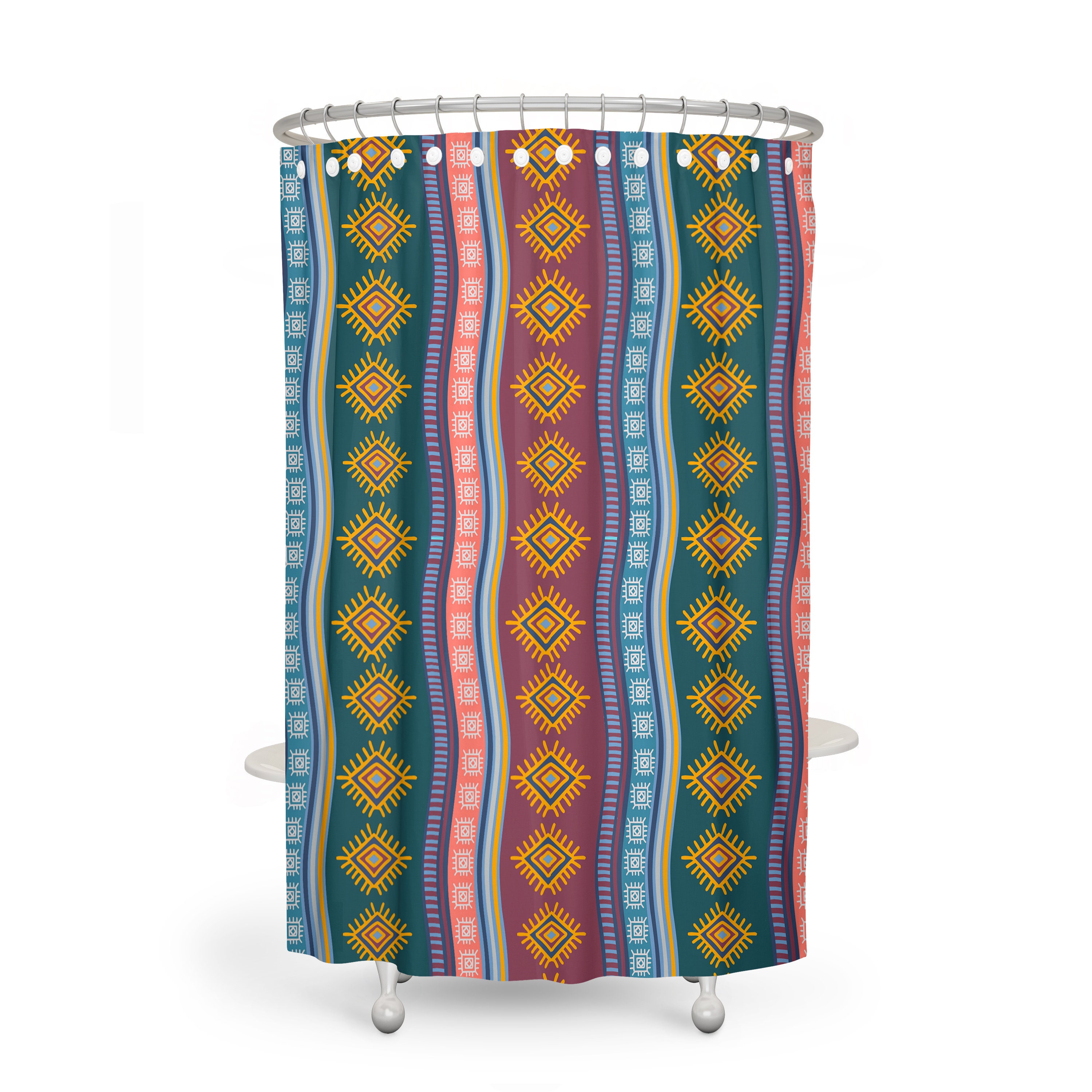 Retro Hippie Shower Curtain | Boho Chic Bathroom Decor | Vintage Bath Mat & Towels - Image 2