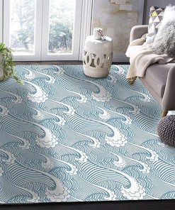 Retro Japanese Style Waves Non-Slip Area Carpet for Front Entrance Floor Decor with Oriental Charm