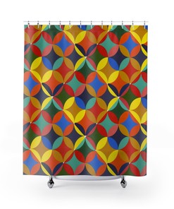 Retro Kaleidoscope Pattern Shower Curtain for Mid Century Modern Bath