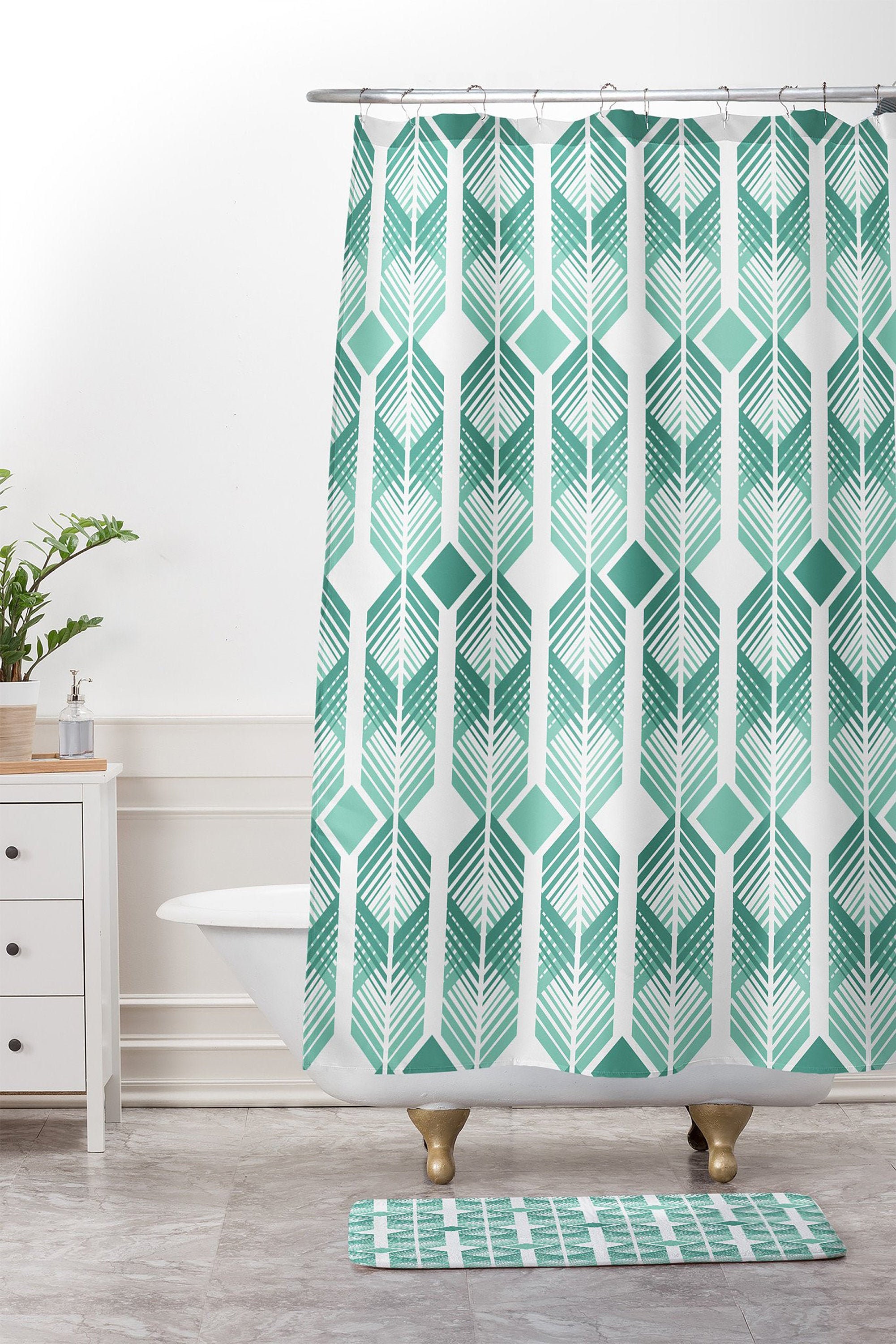 Retro Mid Century Geometric Shower Curtain, Fabric Bathroom Decor, Minimalistic Bath Curtain