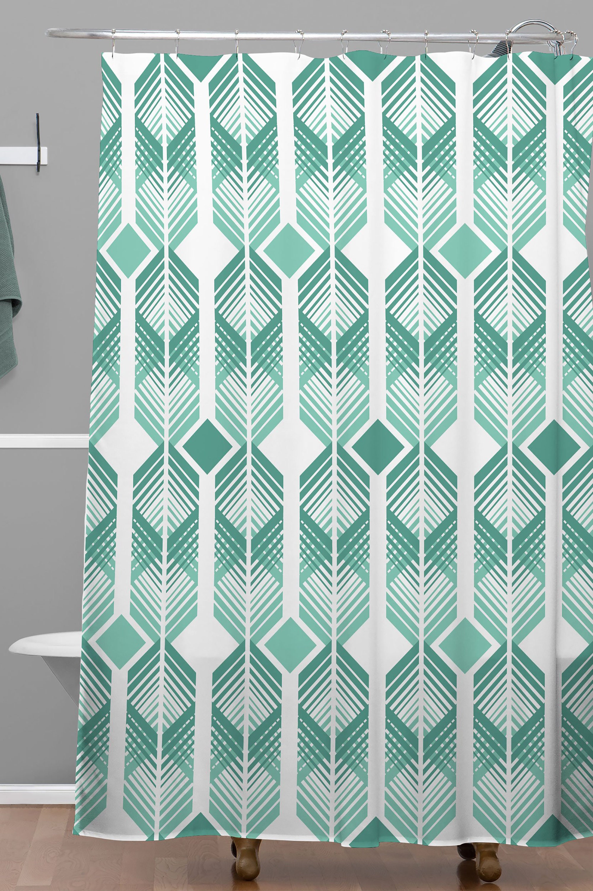 Retro Mid Century Geometric Shower Curtain, Fabric Bathroom Decor, Minimalistic Bath Curtain - Image 2