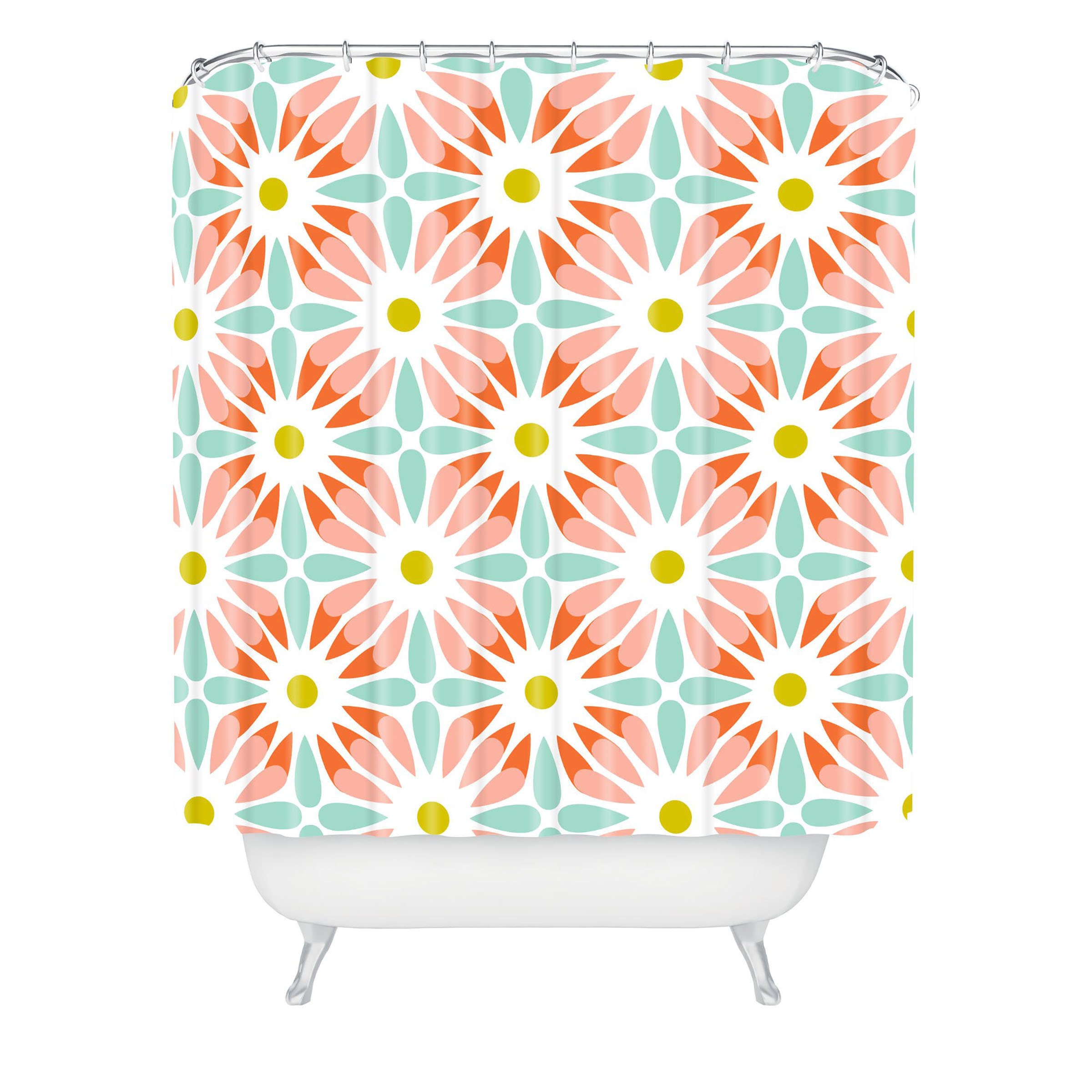 Retro Mid Century Geometric Shower Curtain, Fabric Bathroom Decor, Unique Bath Curtain Design - Image 2