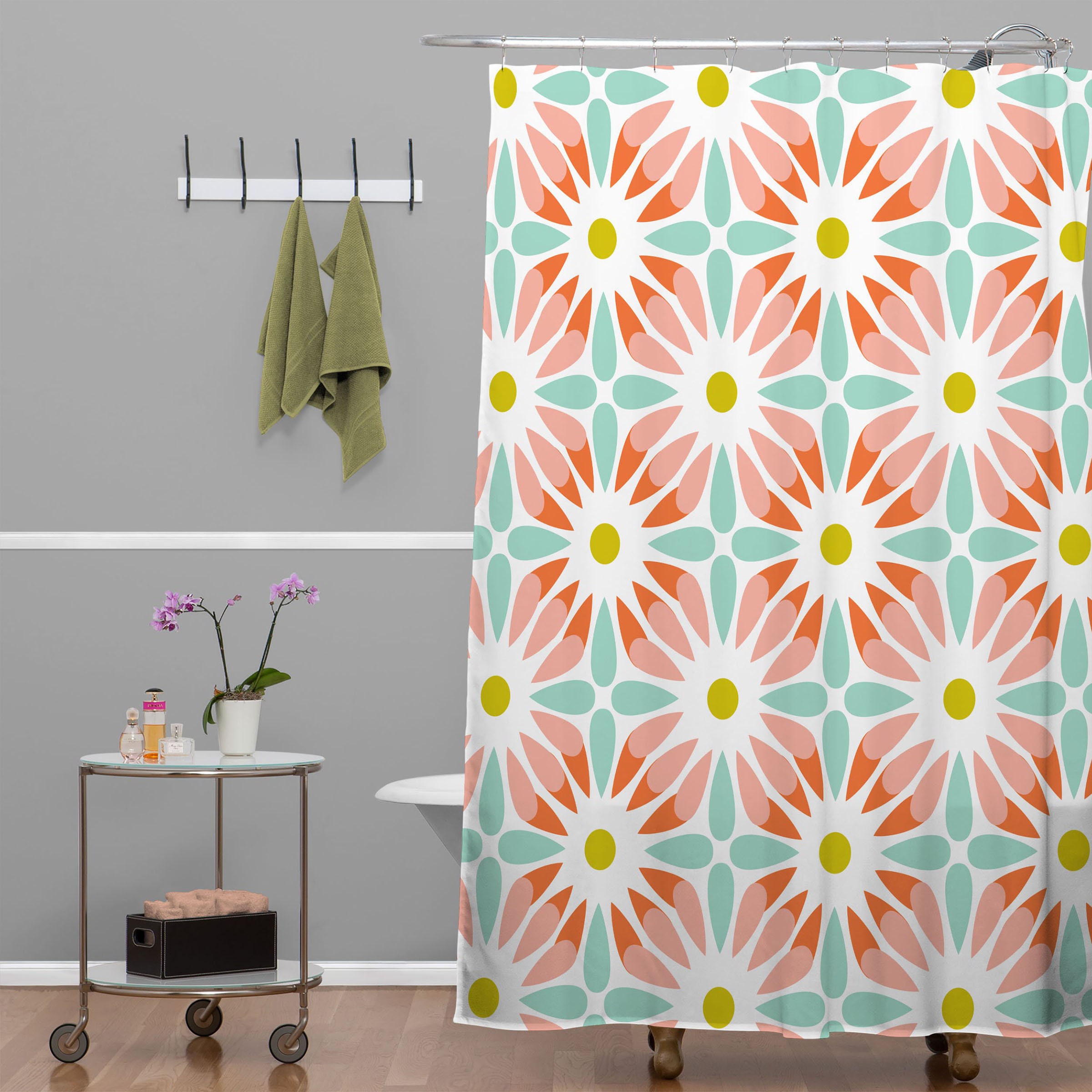 Retro Mid Century Geometric Shower Curtain, Fabric Bathroom Decor, Unique Bath Curtain Design - Image 3