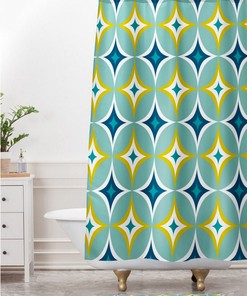 Retro Mid Century Geometric Shower Curtain, Fabric Retro Bathroom Decor, Minimalistic Design