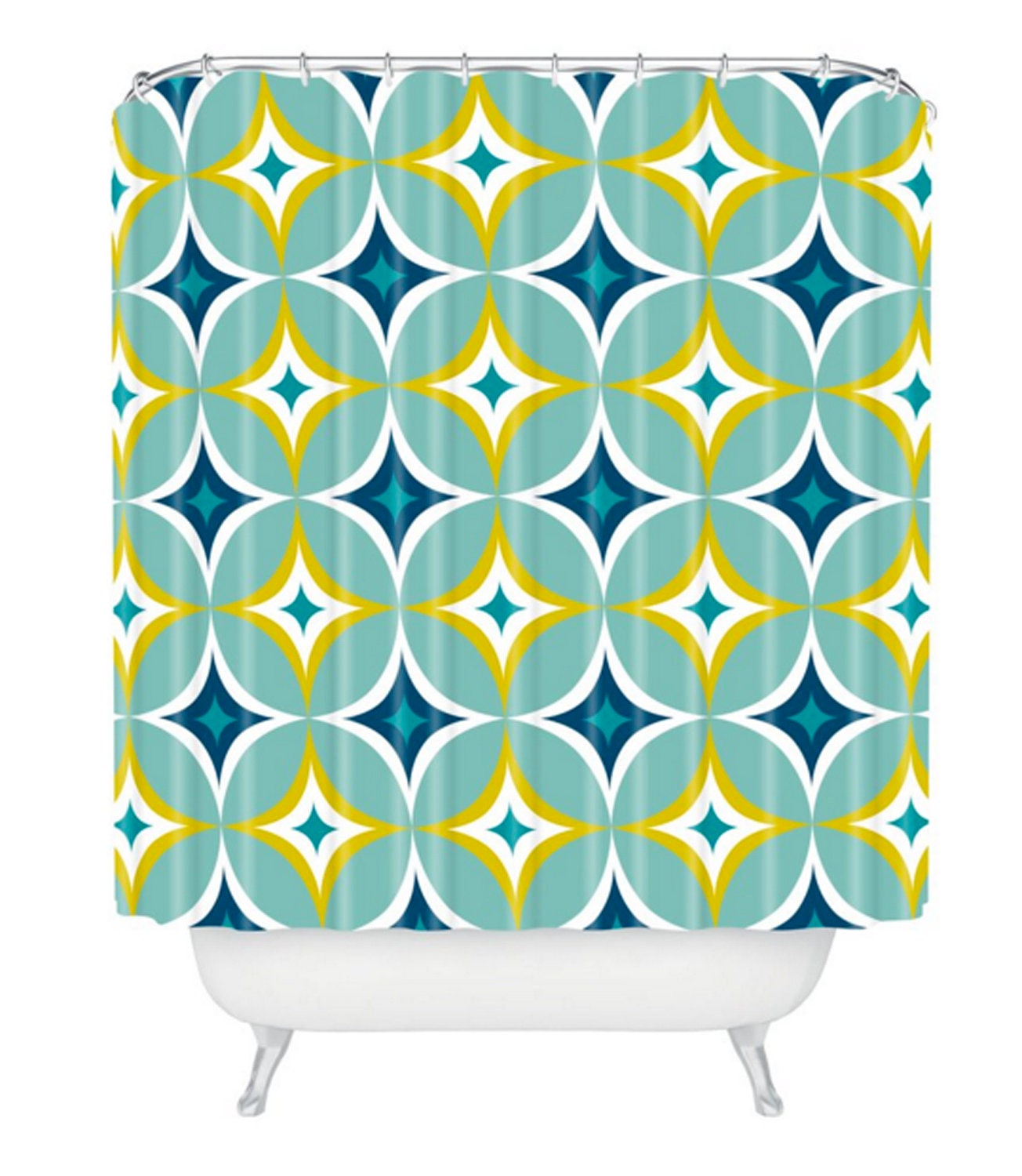 Retro Mid Century Geometric Shower Curtain, Fabric Retro Bathroom Decor, Minimalistic Design - Image 2