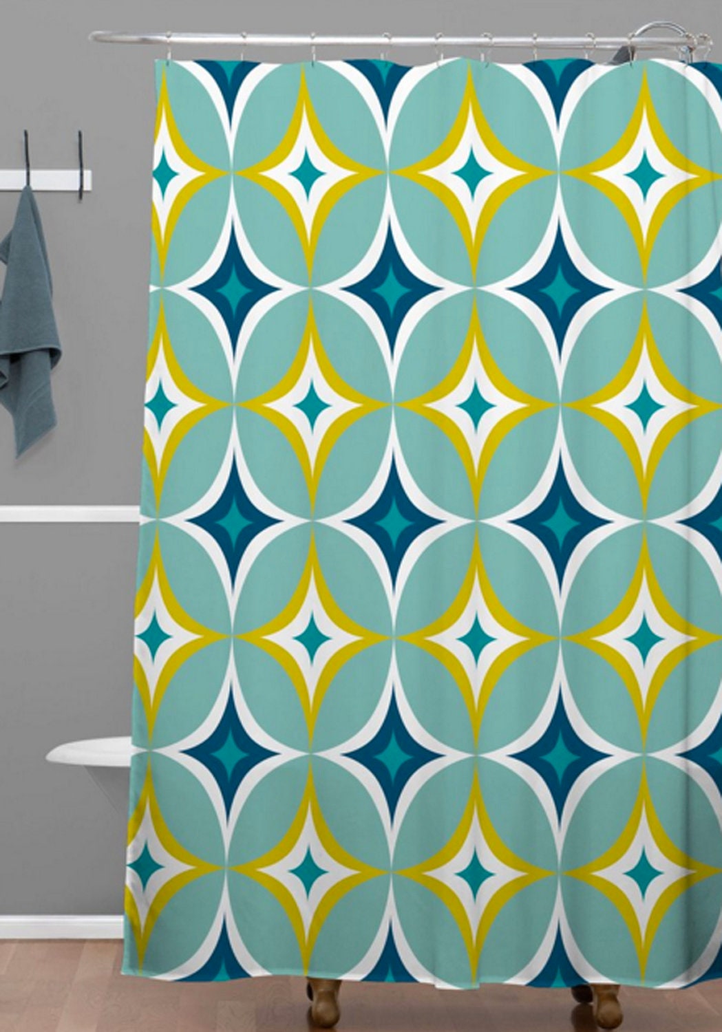 Retro Mid Century Geometric Shower Curtain, Fabric Retro Bathroom Decor, Minimalistic Design - Image 3