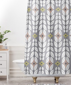 Retro Mid Century Gray Shower Curtain, Geometric Fabric Bathroom Decor