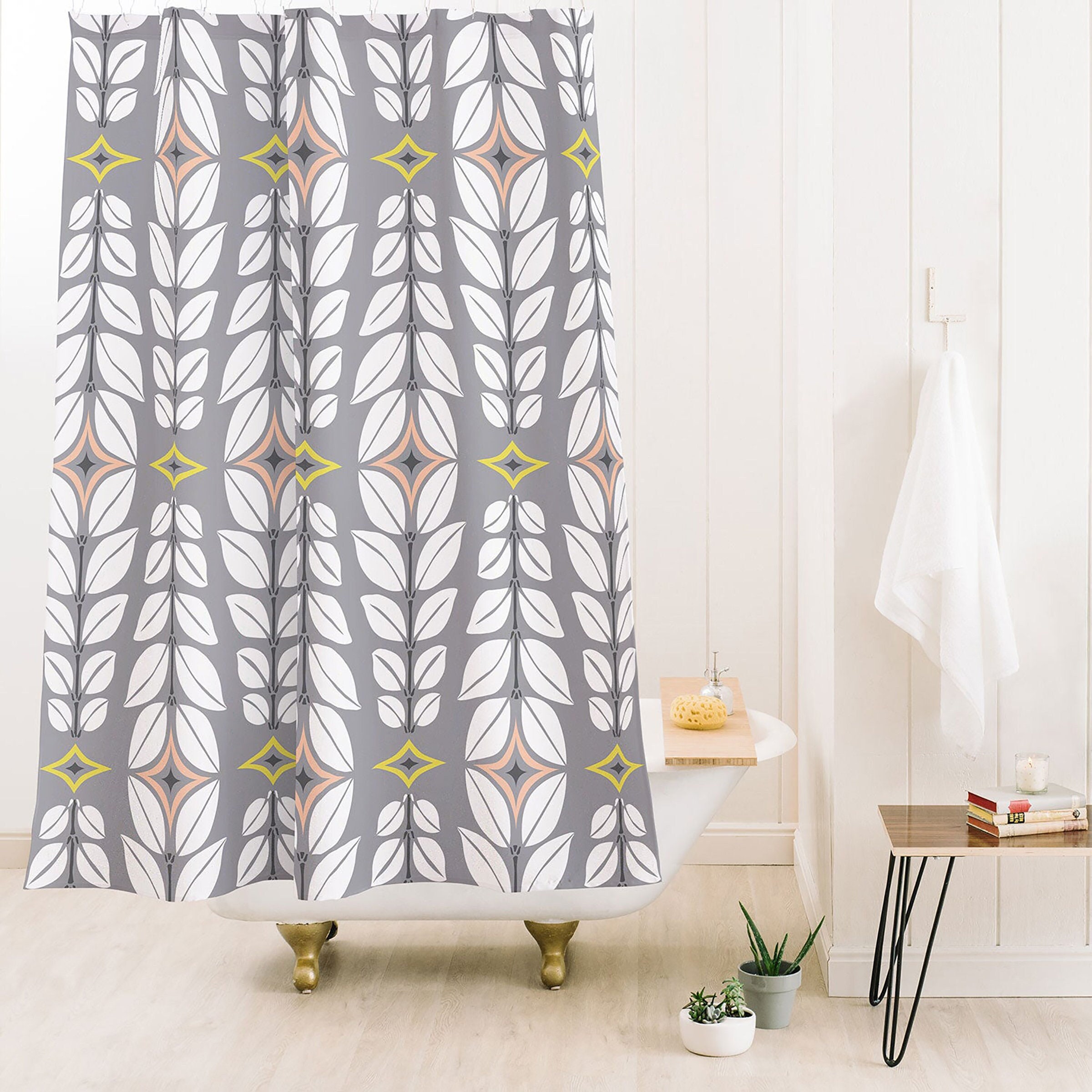 Retro Mid Century Gray Shower Curtain, Geometric Fabric Bathroom Decor - Image 2