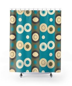 Retro Mid Century Modern Pattern Shower Curtain for Vintage Design Bathroom