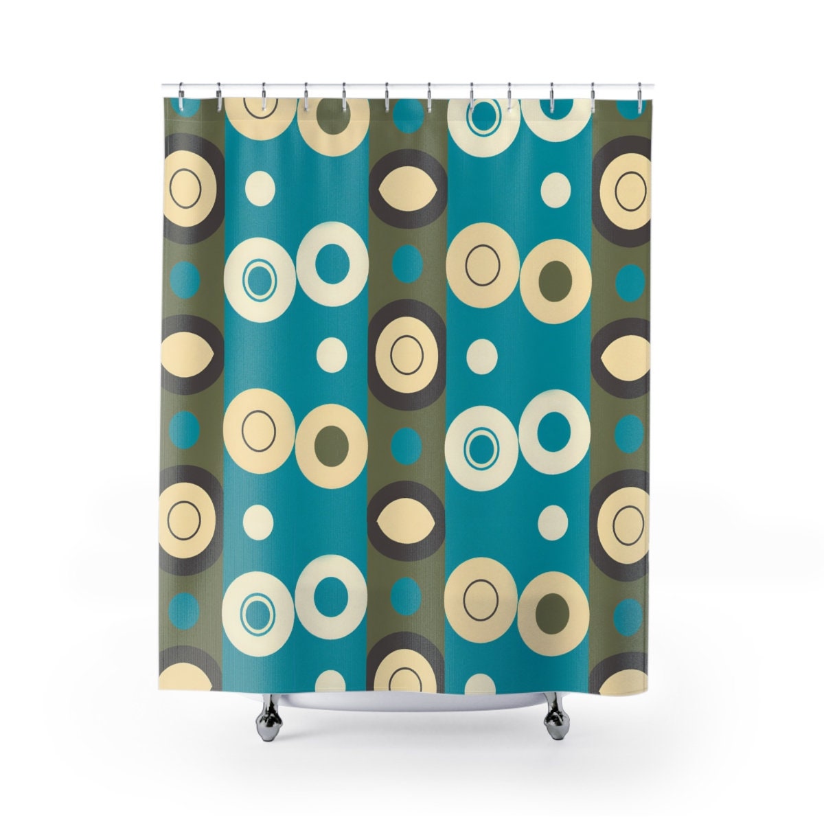 Retro Mid Century Modern Pattern Shower Curtain for Vintage Design Bathroom