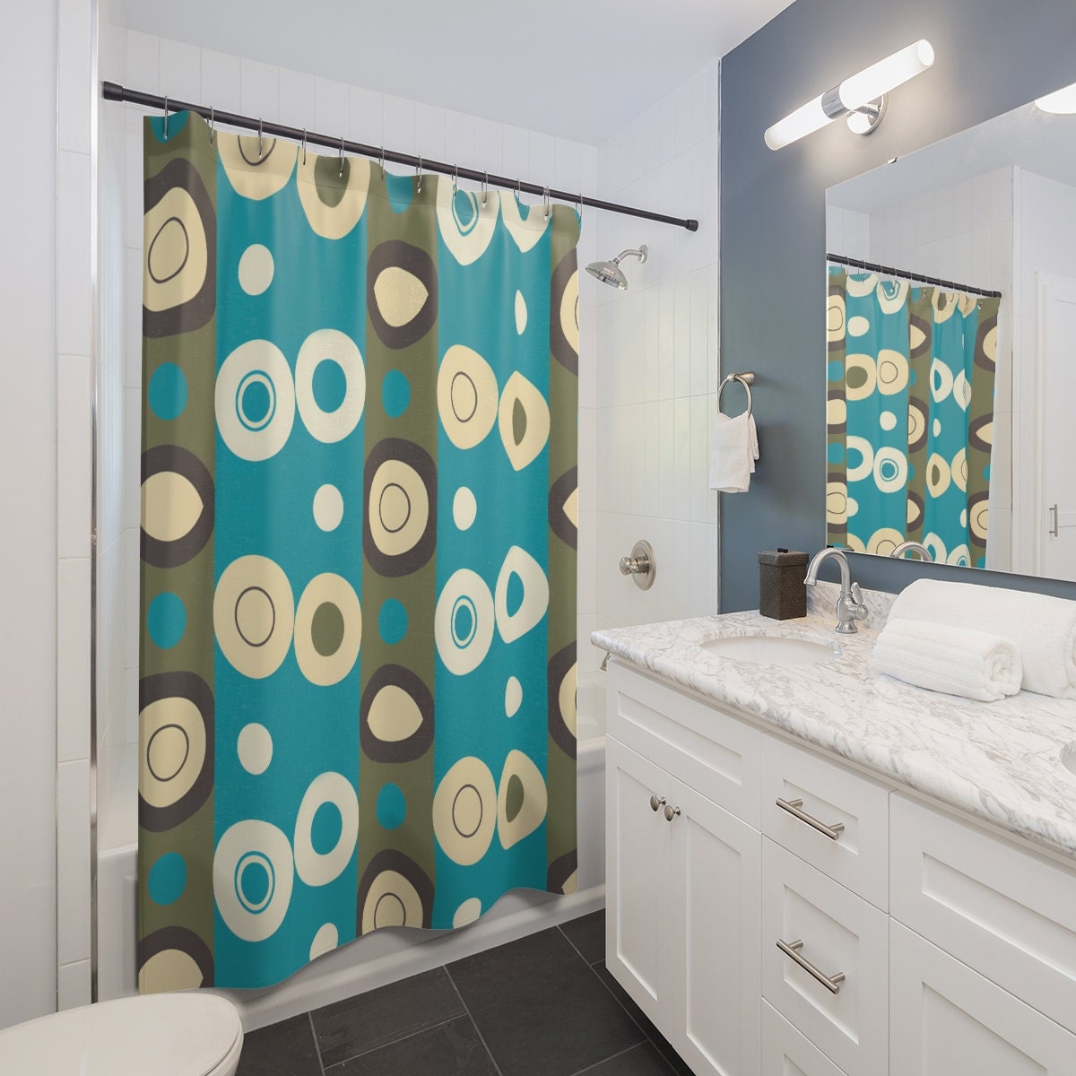 Retro Mid Century Modern Pattern Shower Curtain for Vintage Design Bathroom - Image 2