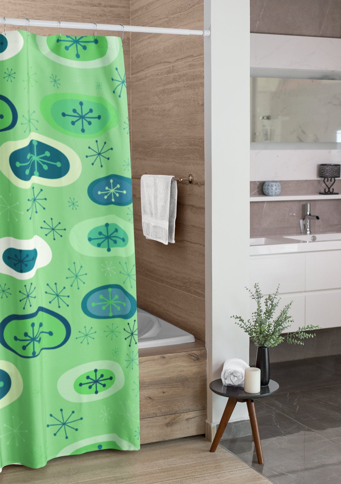 Retro Mid Century Modern Shower Curtain, Vintage Bathroom Decor - Image 2