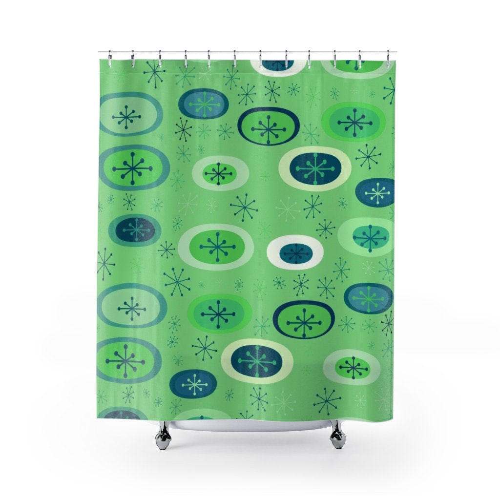Retro Mid Century Modern Shower Curtain, Vintage Bathroom Decor - Image 3