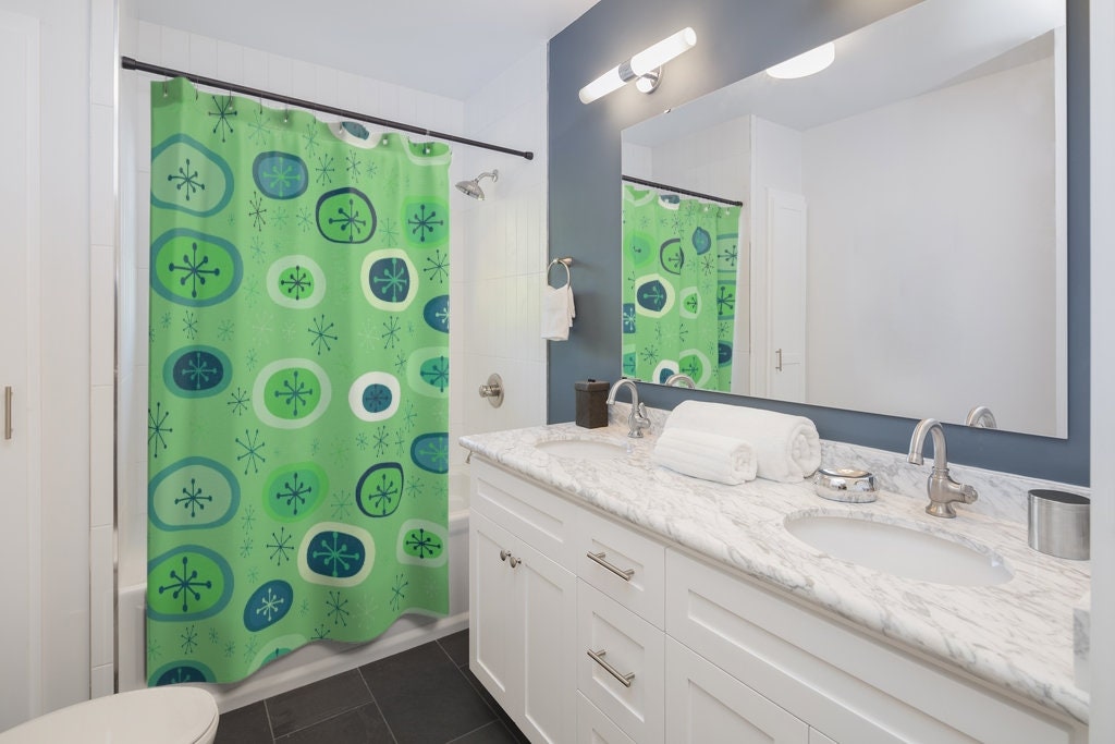 Retro Mid Century Modern Shower Curtain, Vintage Bathroom Decor - Image 4