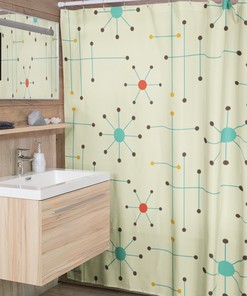 Retro Mid Century Modern Shower Curtain, Vintage Bathroom Decor, MCM Style
