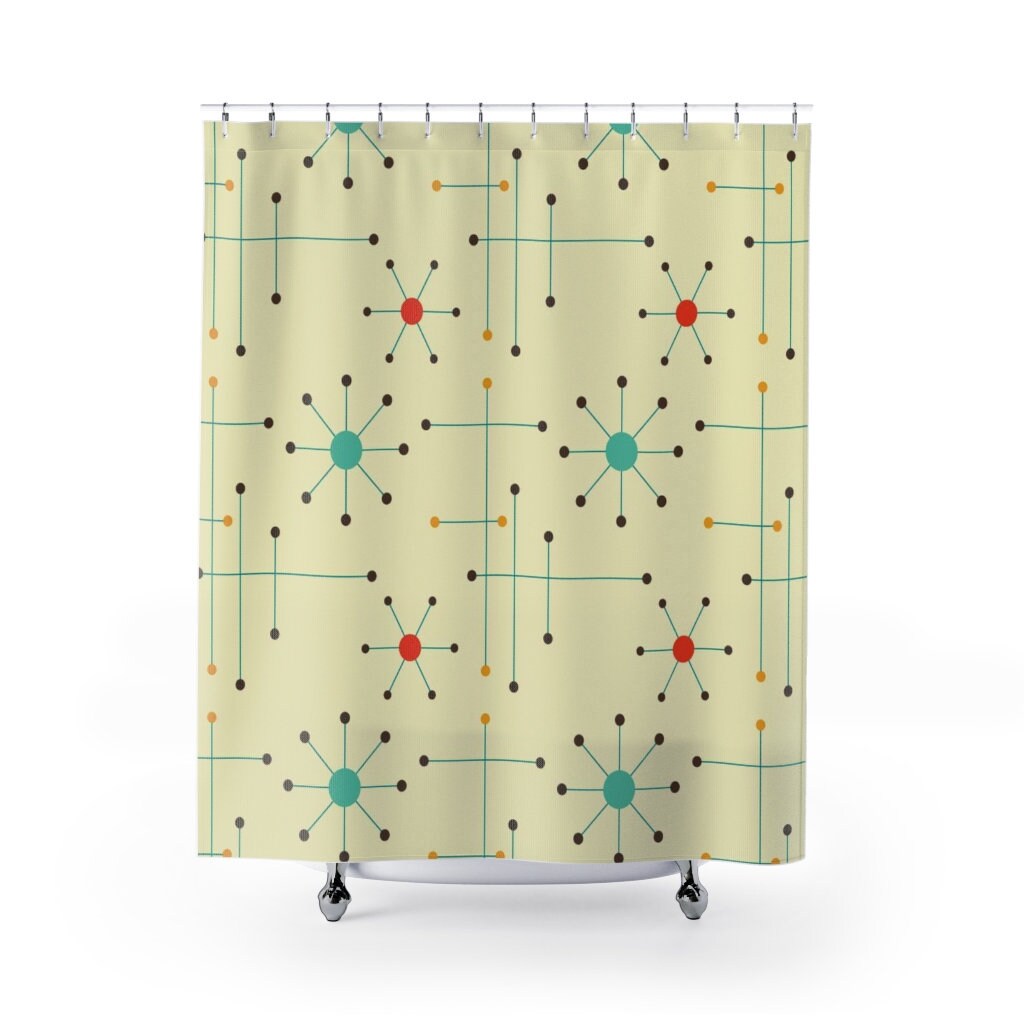 Retro Mid Century Modern Shower Curtain, Vintage Bathroom Decor, MCM Style - Image 3