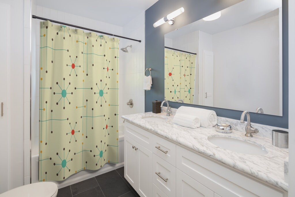 Retro Mid Century Modern Shower Curtain, Vintage Bathroom Decor, MCM Style - Image 4