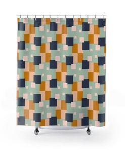 Retro Mid Century Shower Curtain, College Dorm Bathroom Decor, 70s Theme Bath Curtain, 71 x 71 inch