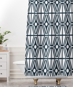 Retro Mid Century Shower Curtain | Geometric Fabric Bath Curtain | Vintage Bathroom Bathroom Decor