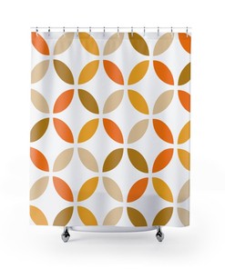 Retro Mid Mod Boho Geometric Scandinavian Orange/Yellow/Green/White/Beige Shower Curtain with Modern Twist