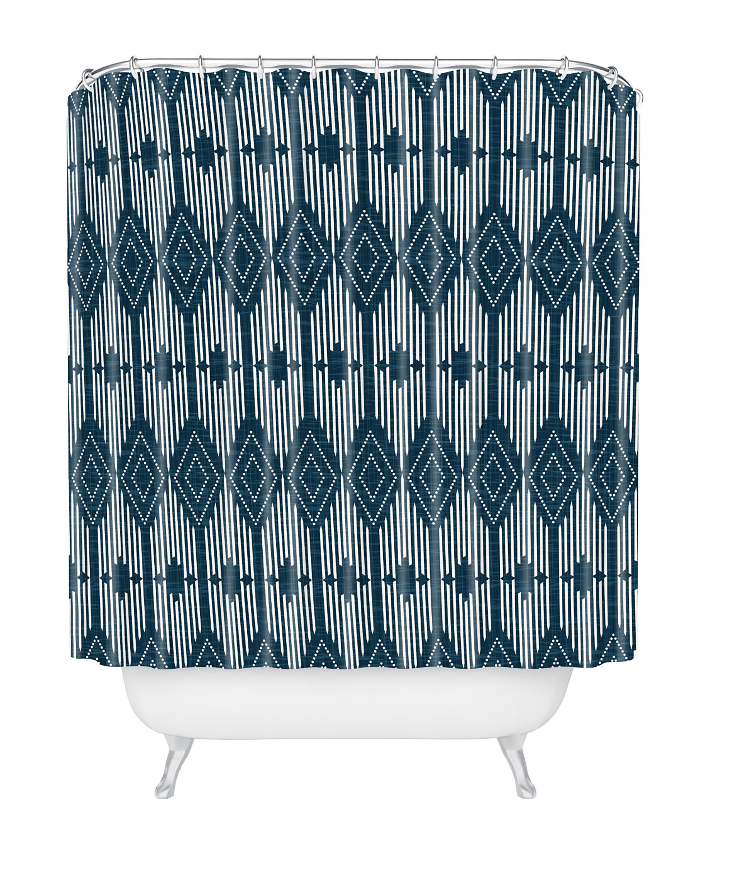 Retro Midnight Blue Shower Curtain | Geometric Bath Curtain | West End Midnight Design | Vintage Bathroom Decor - Image 2