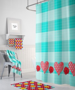 Retro Mix Red/Turquoise Shower Curtain | Vintage Bath Curtain | 50s Style Bathroom Decor