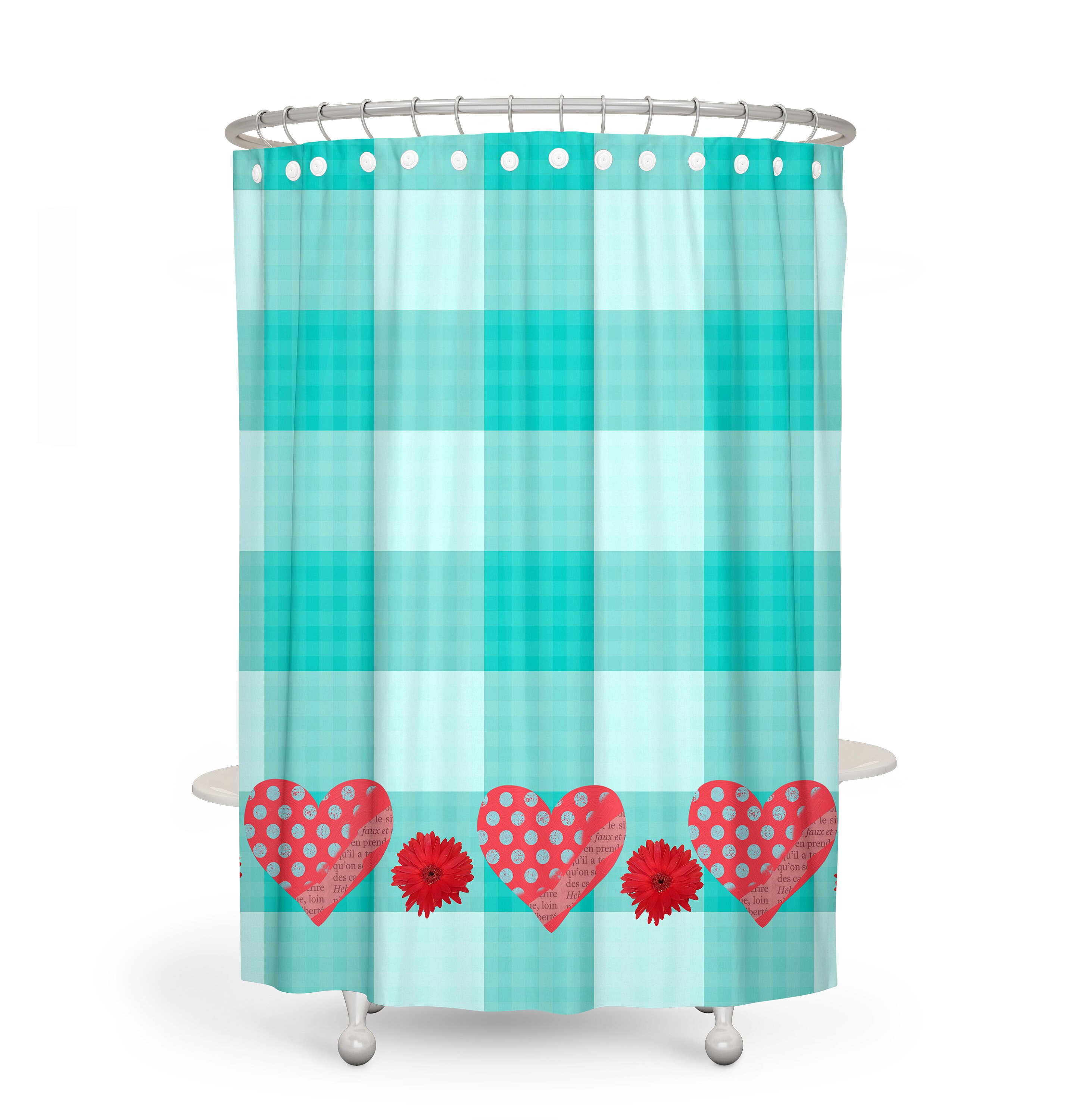 Retro Mix Red/Turquoise Shower Curtain | Vintage Bath Curtain | 50s Style Bathroom Decor - Image 2