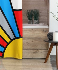 Retro Mondrian Shower Curtain, Mid Century Modern Bath Accessory, Cool Bathroom Decor