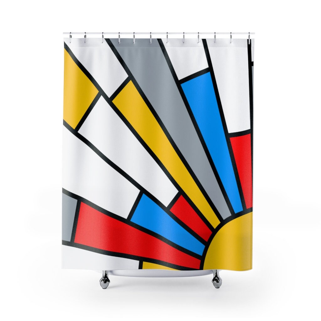 Retro Mondrian Shower Curtain, Mid Century Modern Bath Accessory, Cool Bathroom Decor - Image 2
