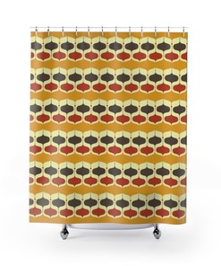 Retro Mustard Yellow Brown and Rust Shower Curtain for Mid Century Modern Bath