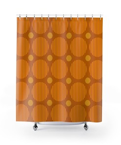 Retro Orange Circles Shower Curtain for Mid Century Modern Bathroom