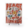 Retro Peace Happiness Shower Curtain, Groovy 60's 70's Hippie Bathroom Accessory, Vintage Curtain with Positive Message