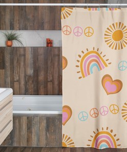 Retro Peace Sign Shower Curtain, Groovy 60's 70's Hippie Bathroom Accessory with Nostalgic Charm