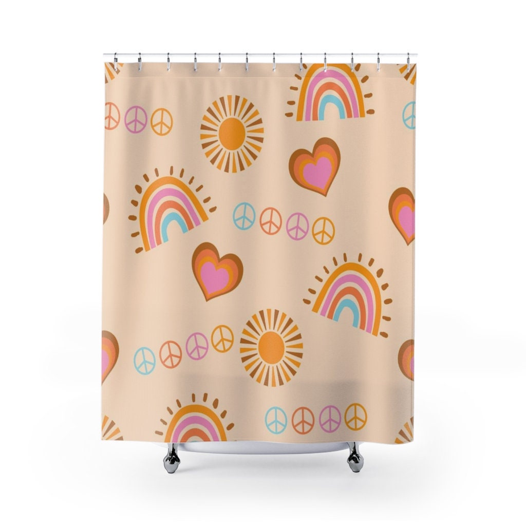 Retro Peace Sign Shower Curtain, Groovy 60's 70's Hippie Bathroom Accessory with Nostalgic Charm - Image 3