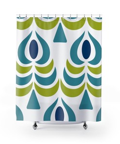 Retro Peacock Scandinavian Teal/Blue/Lime Green Mid Modern Shower Curtain for a Vintage-Inspired Bathroom