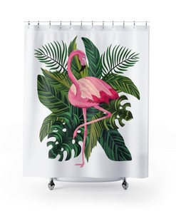 Retro Pink Flamingo Shower Curtain for Mid Century Tropical Vibes