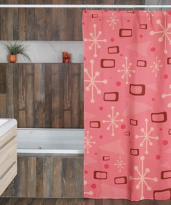Retro Pink Mid Century Modern Inspired Shower Curtain for Vintage Bathroom Flair