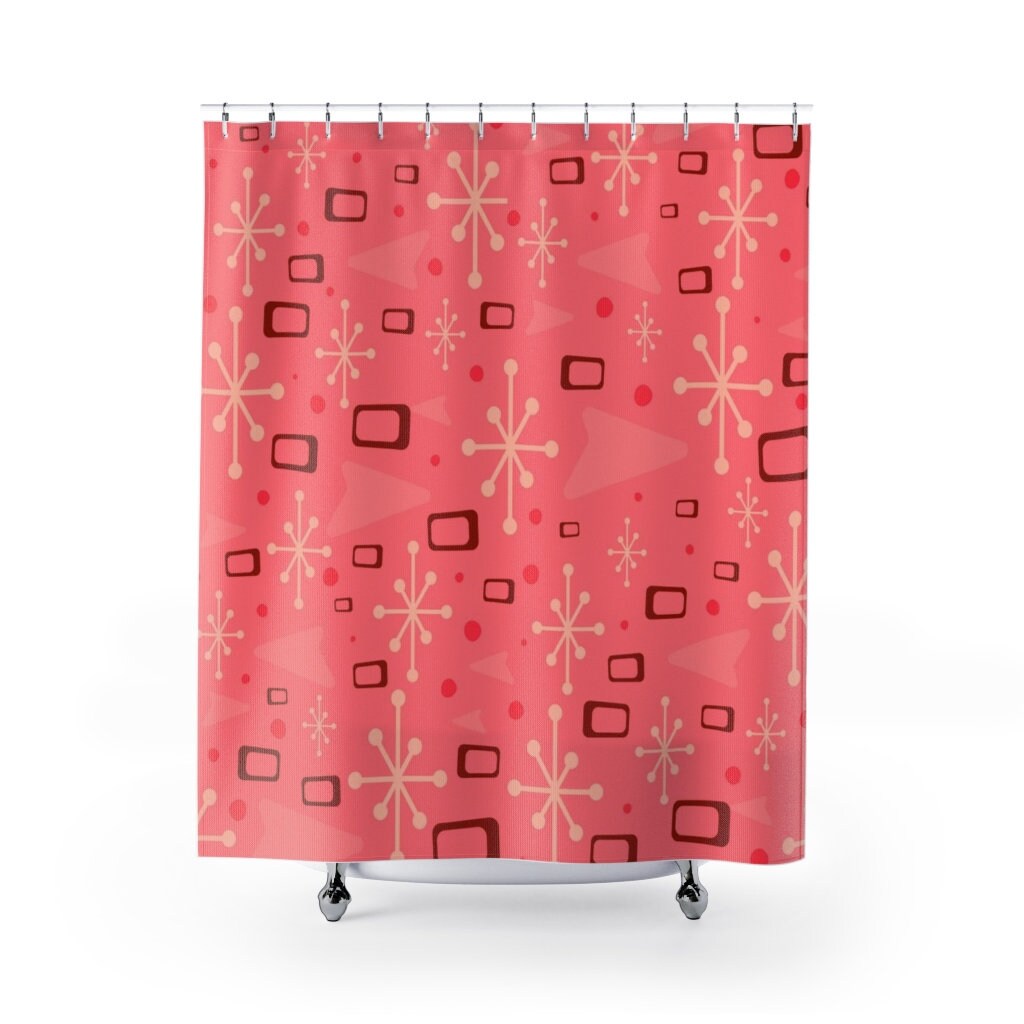 Retro Pink Mid Century Modern Inspired Shower Curtain for Vintage Bathroom Flair - Image 2