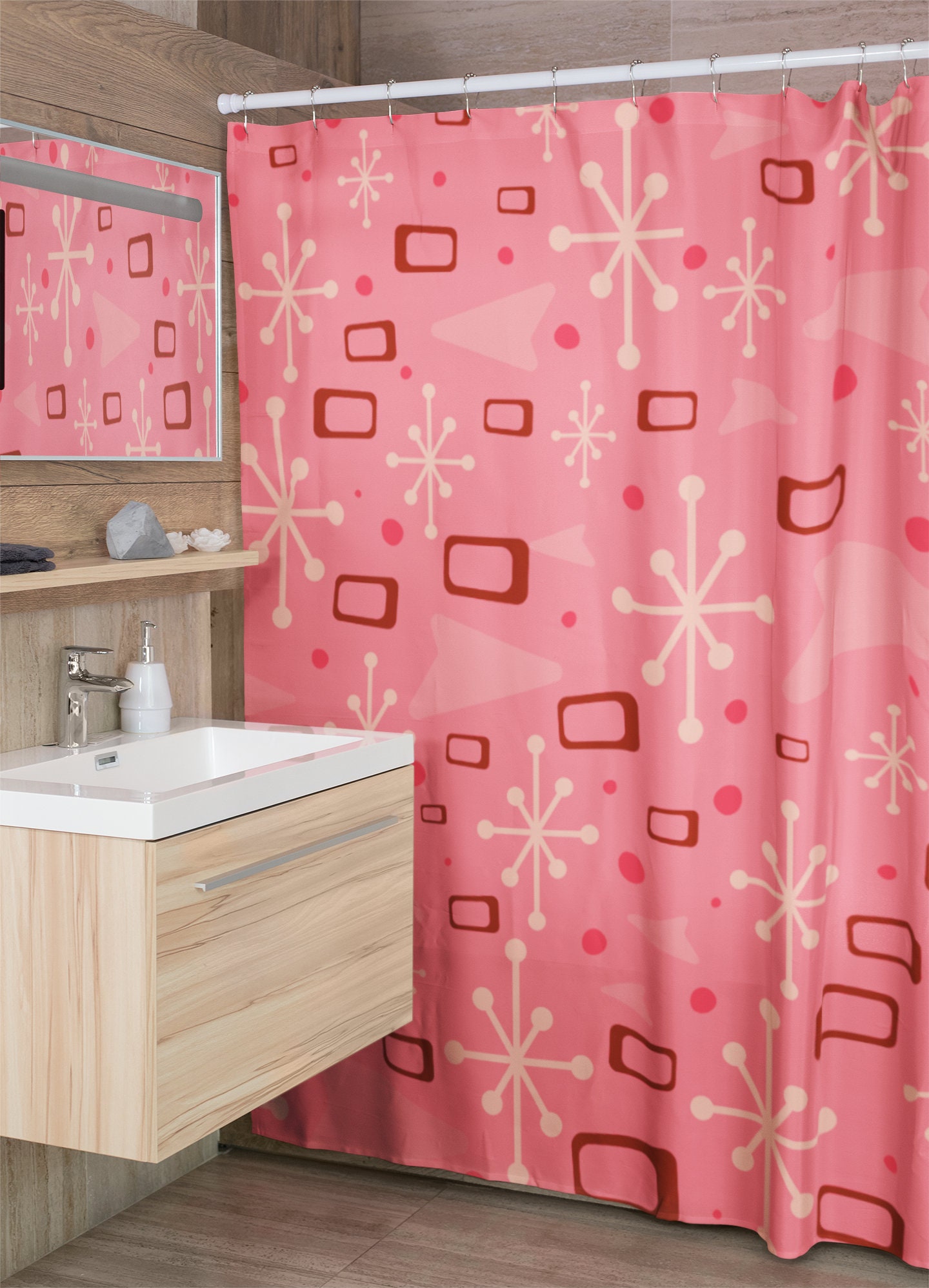 Retro Pink Mid Century Modern Inspired Shower Curtain for Vintage Bathroom Flair - Image 3