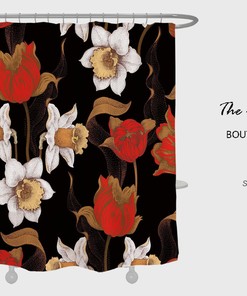 Retro Rose Flowers Shower Curtain, Black Waterproof- Vintage Bathroom Shower Curtains